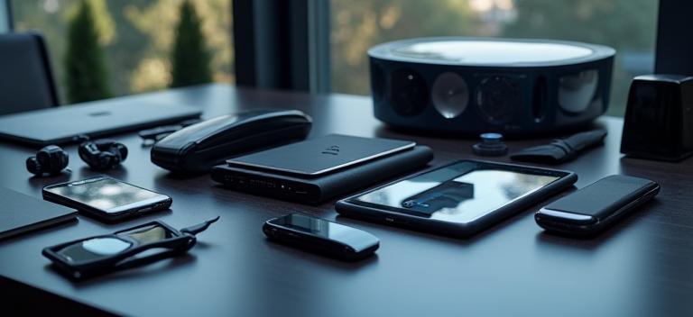 Polished display of men's gadgets