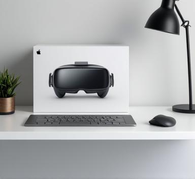 Apple Vision Pro on modern desk, unboxing